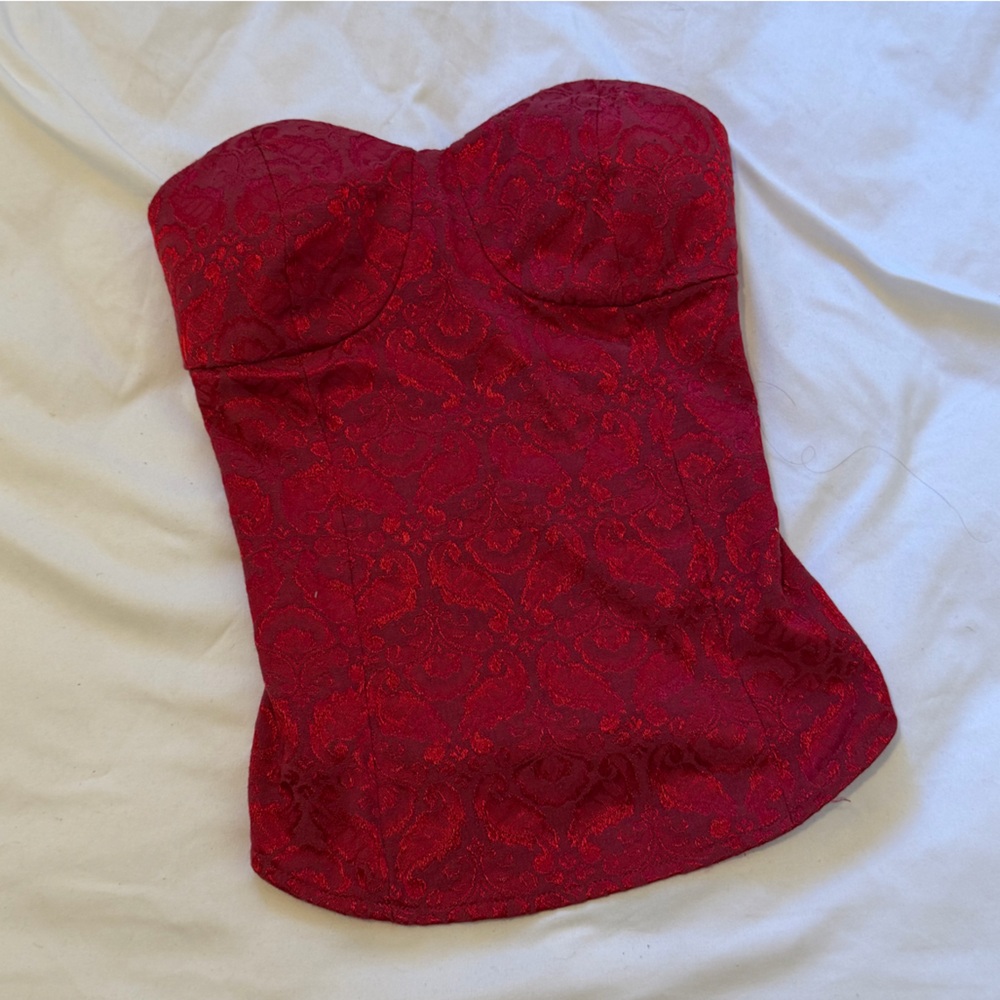 Red Strapless Bustier Top